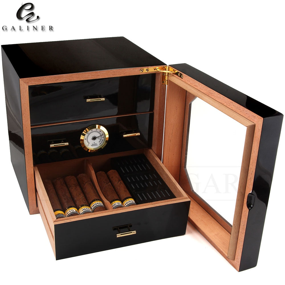 Black Glossy Cigar Humidor Box Or Cedar Wood Cigar Case – Queen Of Clubs  Apparel