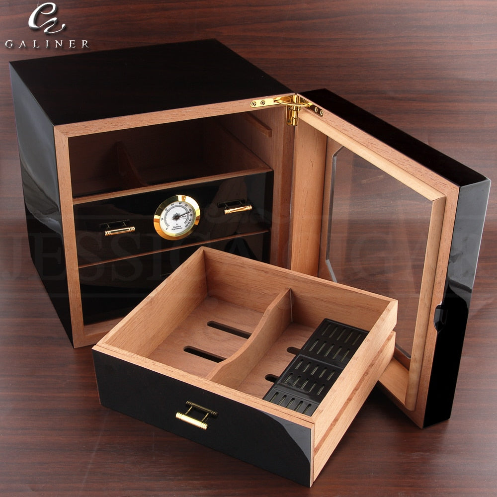 Luxury Leather Cedar Wood Cigar Case with Hygrometer and