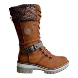 Womens Winter Lace Knitted Buckle Boots