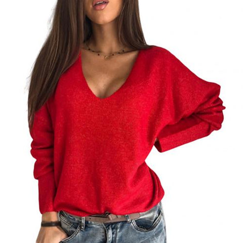 Women's Loose V Neck Long Sleeve Sweater