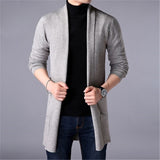 Men's Slim Long Solid Color Knitted Jacket