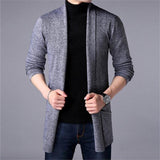 Men's Slim Long Solid Color Knitted Jacket