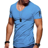Men's V-neck T-Shirt Short-Sleeved Zipper Casual