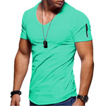 Men's V-neck T-Shirt Short-Sleeved Zipper Casual